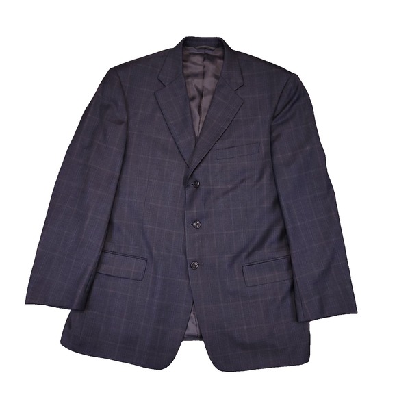 H Freeman Executive Collection 44R Navy Windowpane Loro Piana Super 120s Wool
